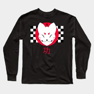 Kitsune with checkerboard pattern in the background. Long Sleeve T-Shirt